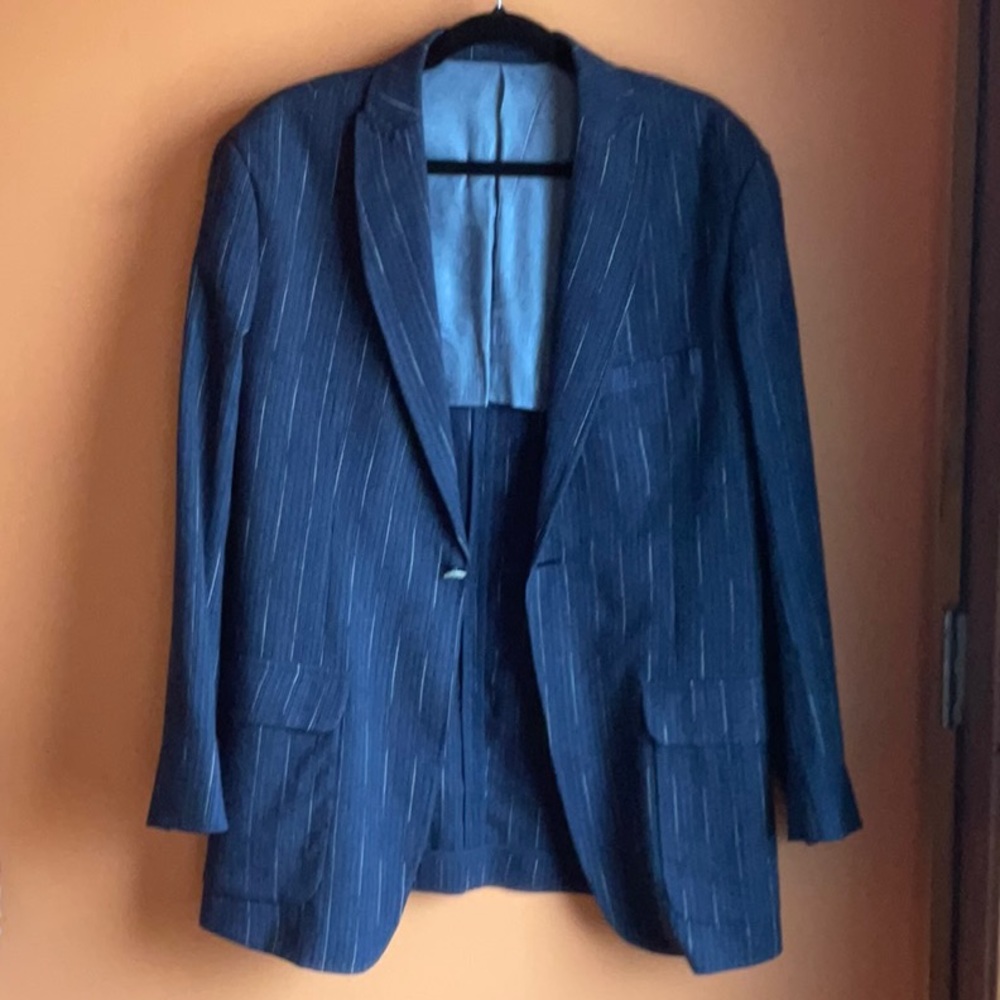 ROSS GRAISON Blue Linen Lightweight One Button Jacket sz44R